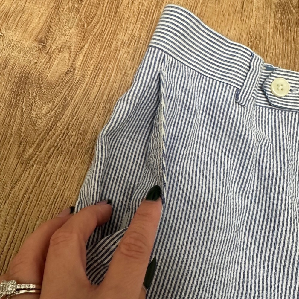 Lauren Ralph Lauren | Blue White Seersucker Pinstripe Straight Leg Pants, 26 - Picture 3 of 7